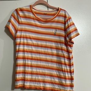XL Madewell Stripe Dark/Light Orange Grey White with Daisy Flower embroidery